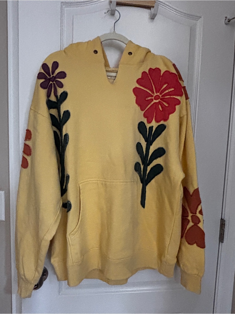 We The Free Yellow Floral Appliqué Hoodie with Pink & Purple Accents - Picture 2 of 5
